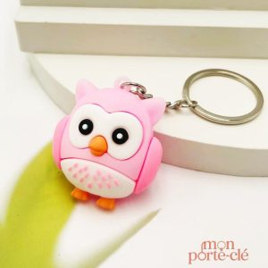 Porte-clé hibou rose, accessoire mignon pour clés