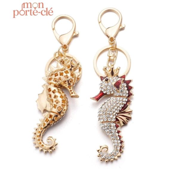 Porte-clé en métal représentant un hippocampe stylisé