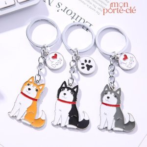 Porte-clé Husky en métal stylisé pour les amoureux des chiens