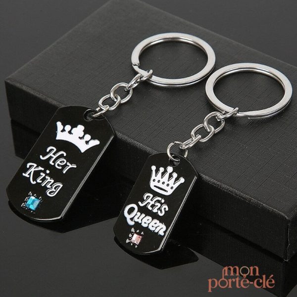 Porte-clé King Queen pour couple élégant et symbolique