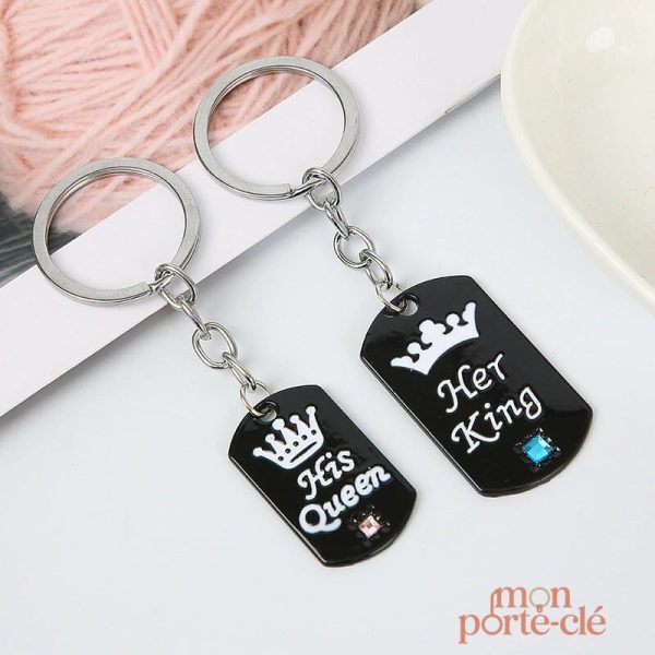 Porte-clé couple design King Queen en métal