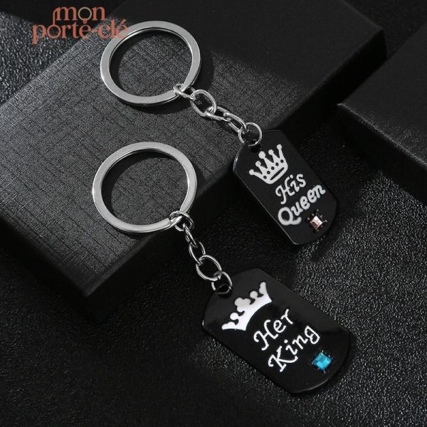 Porte-clé en forme de cœur pour couples King Queen