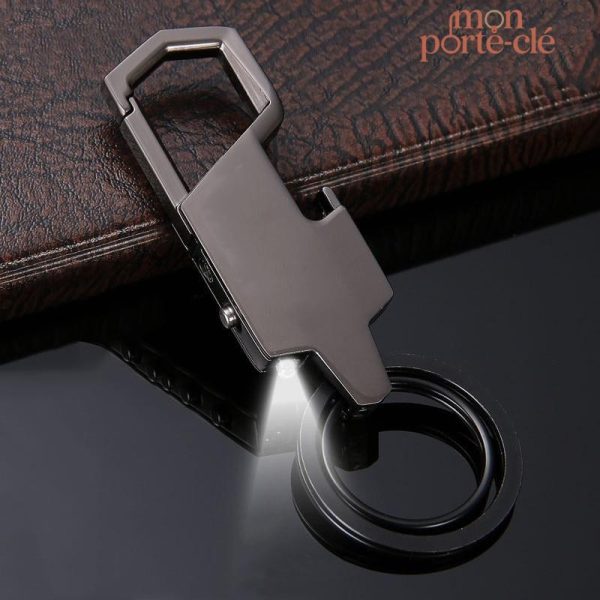 Porte-clé multifonction avec lampe LED en acier