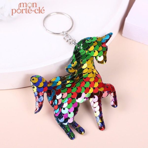 Porte-clé licorne paillettes colorées