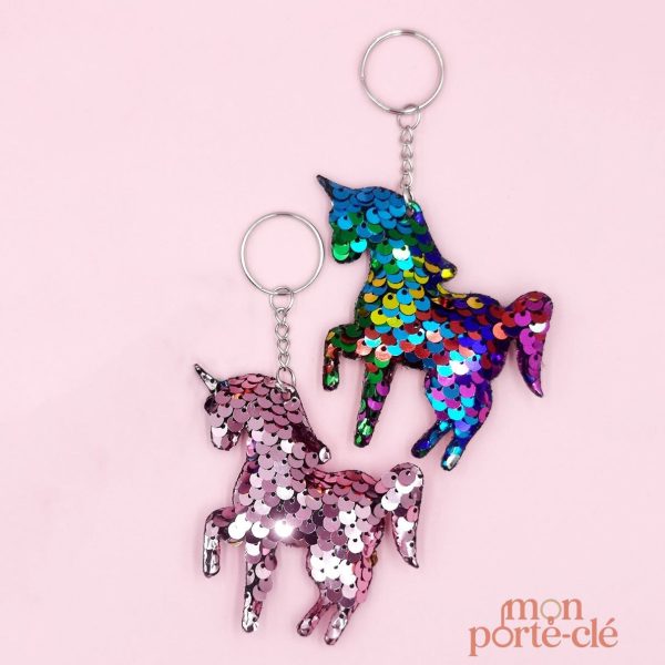 Porte-clé licorne scintillant avec paillettes