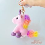 Porte-clé en peluche, design licorne tendance
