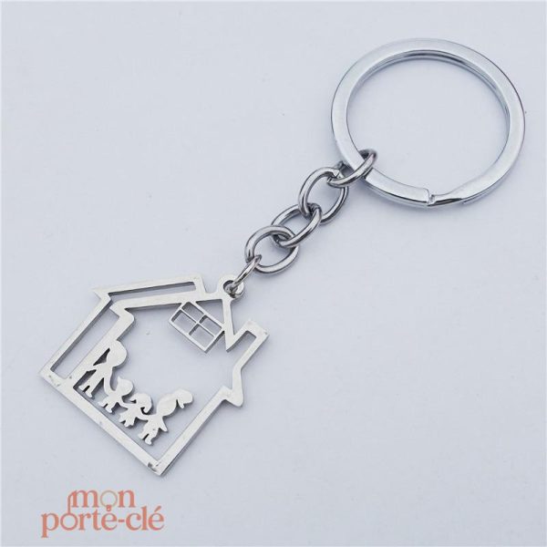 Porte-clé en bois Maison avec design familial