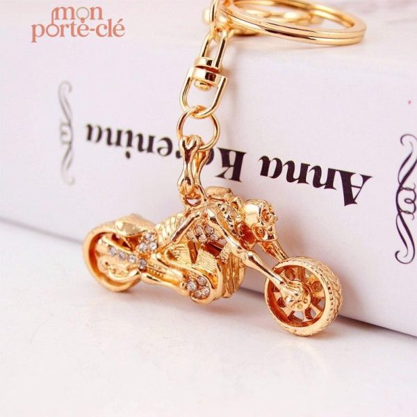 Porte-clé moto avec motif de squelette, accessoire tendance