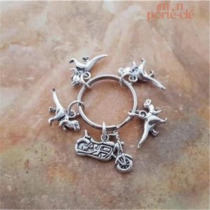 Porte-clé Moto au design Dinosaures gris