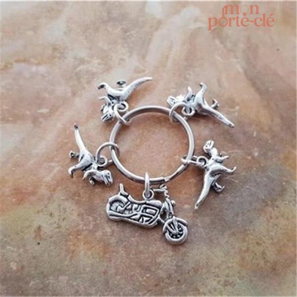 Porte-clé Moto au design Dinosaures gris