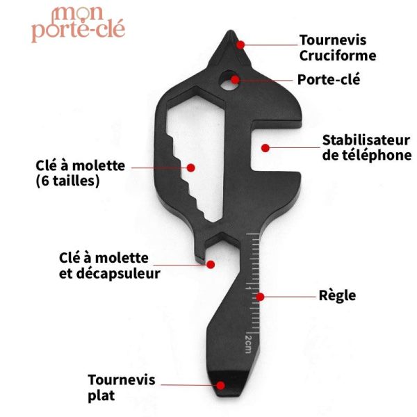 Outils multifonctions dans un porte-clé élégant et noir