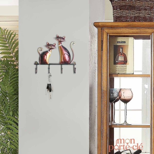Accessoire mural pour clés avec illustration de chats