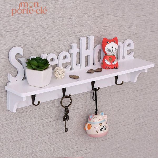 Porte-clé mural design Sweet Home en bois
