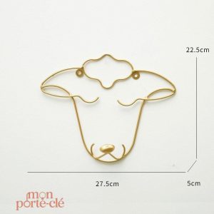 Porte-clé mural décoratif en forme de tête dorée