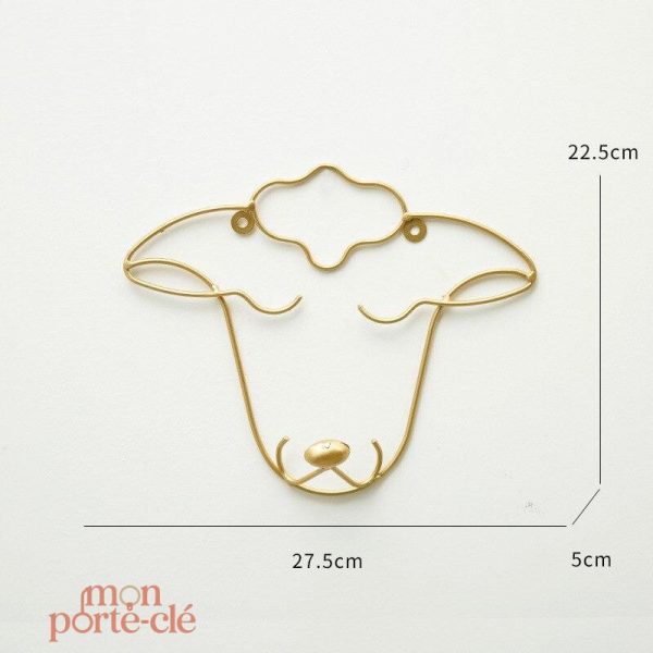 Porte-clé mural décoratif en forme de tête dorée