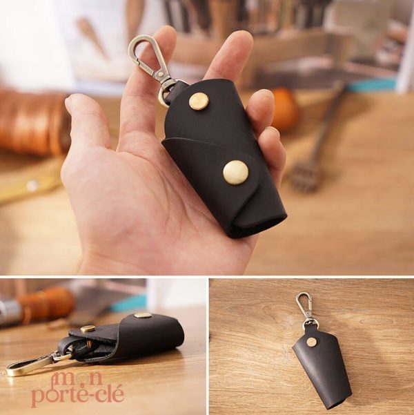 Porte clé en cuir aux formes géométriques