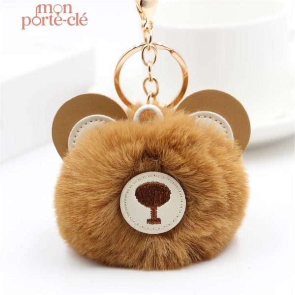 Porte-clé ours pompon coloré en peluche douce