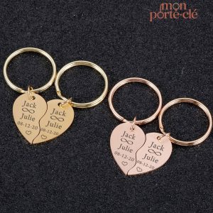Porte-clé personnalisé en forme de cœur brisé