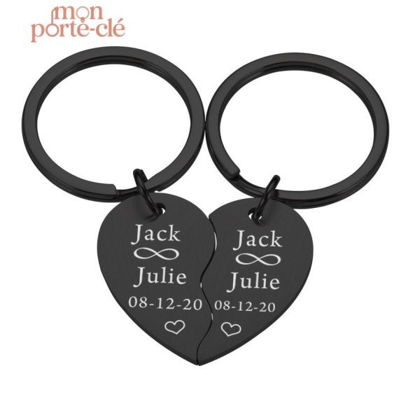Porte-clé original en métal cœur brisé sur mesure