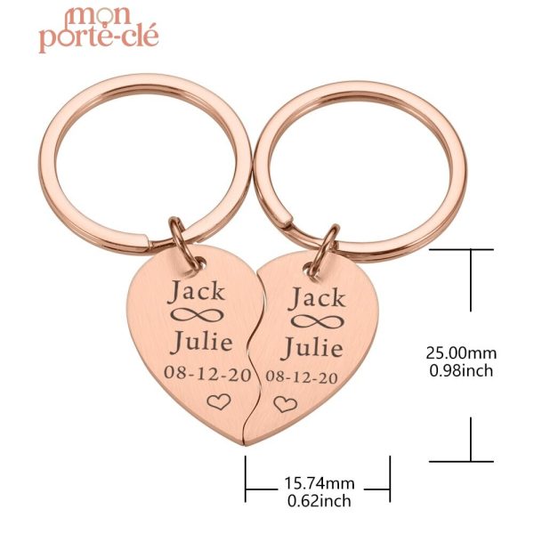 Porte-clé cœur brisé avec gravure personnalisée disponible