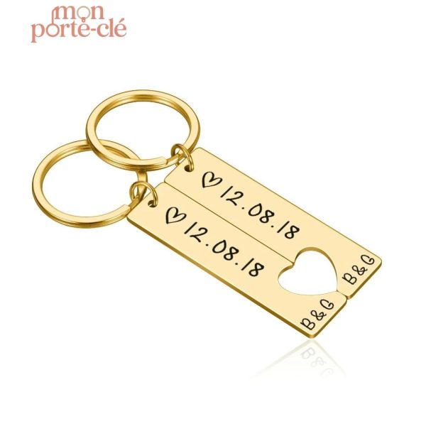 Porte-clé couple en métal, design élégant et romantique