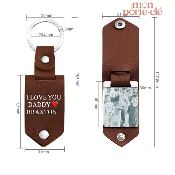 Porte-clé photo personnalisé en cuir élégant