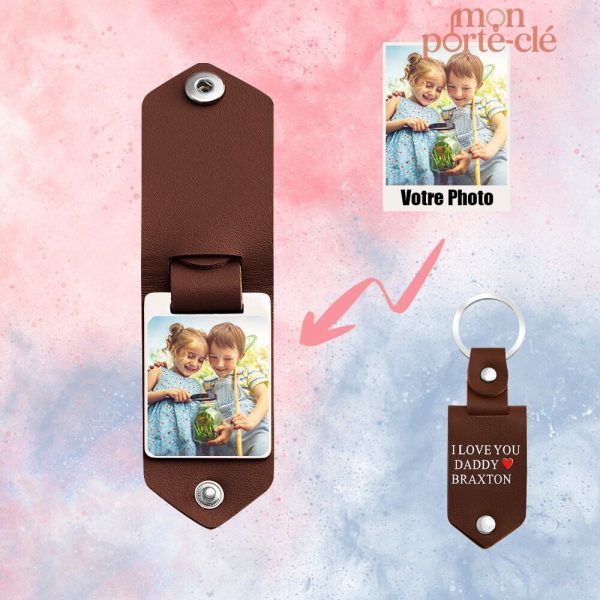 Porte-clé en cuir avec impression photo personnalisée