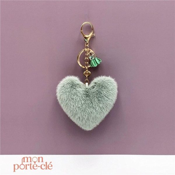 Porte-Clé Pompon coloré en forme de cœur