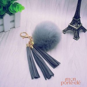 Porte-Clé Pompon en fourrure et cuir