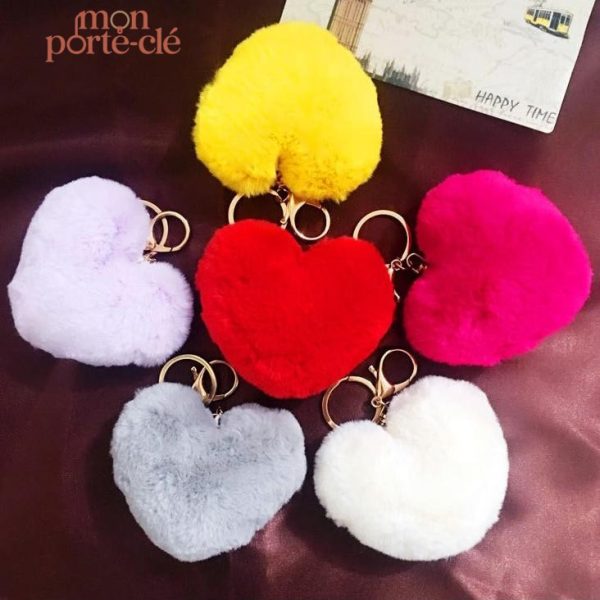 Porte-Clé Pompon cœur attaché à un anneau