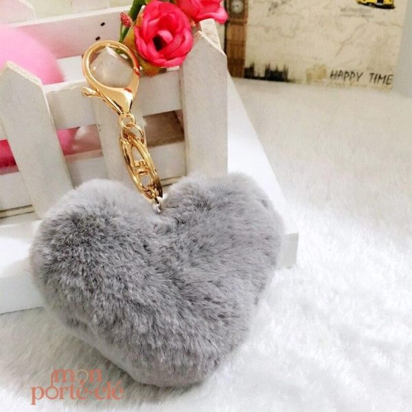 Porte-Clé Pompon coloré en forme de cœur