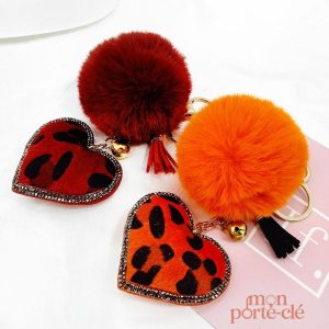 Porte-Clé Cœur Pompon Coloré
