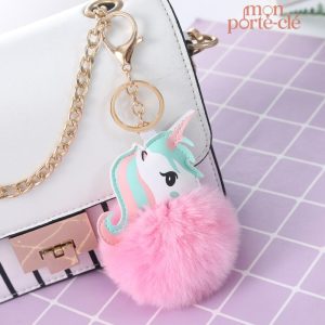 Porte-clé licorne avec pompon doux et coloré