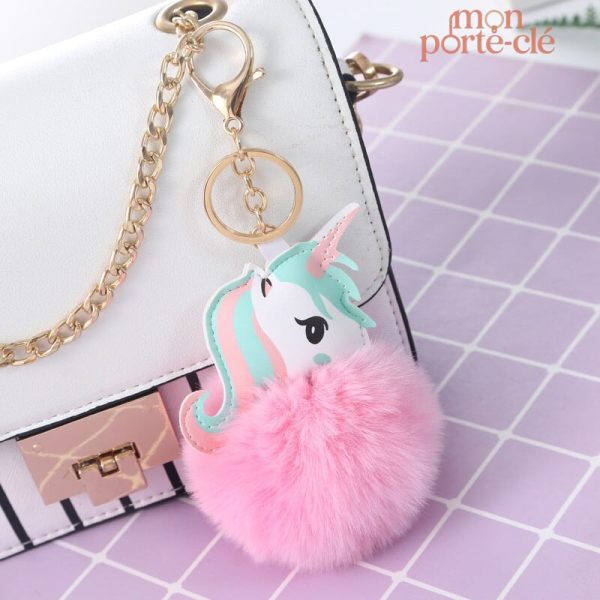 Porte-clé licorne avec pompon doux et coloré