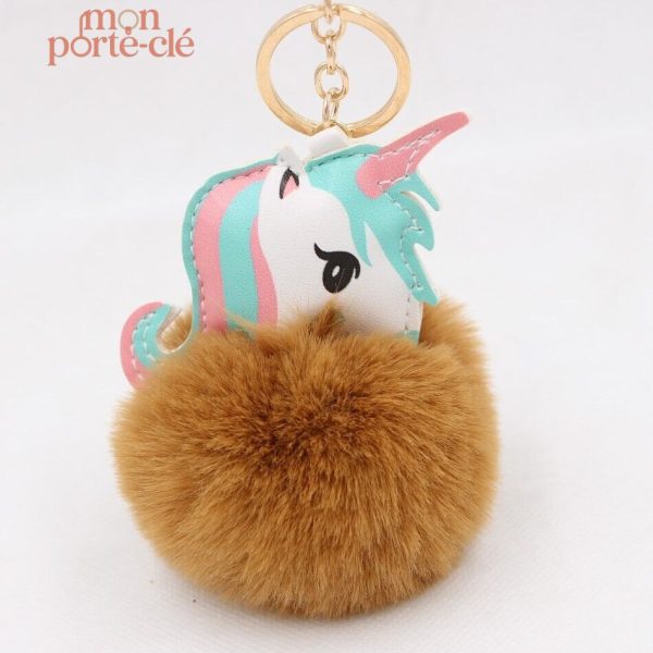 Porte-clé fantaisie licorne avec pompon