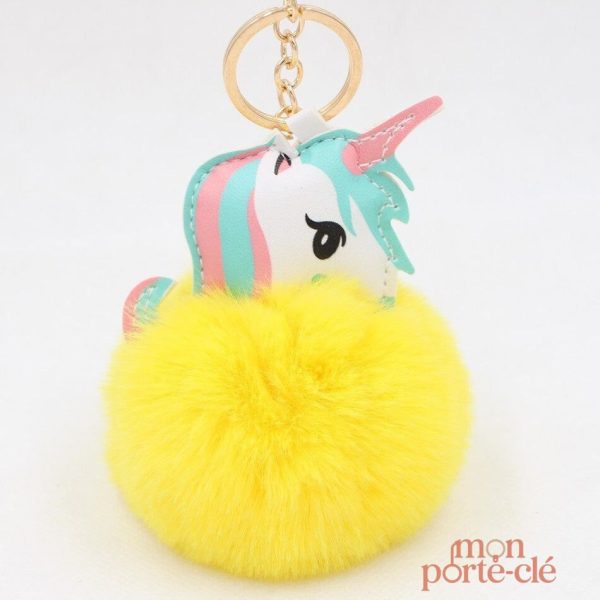 Charmant porte-clé licorne avec pompon moelleux