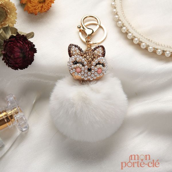 Porte-clé animalier pompon renard tendance