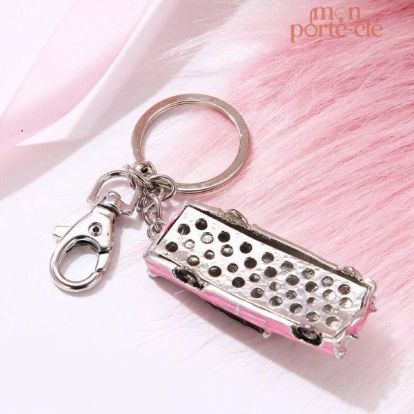 Porte-clé voiture avec motif floral rose