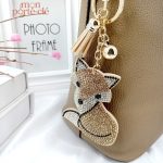 Porte-clé en forme de renard avec strass scintillants