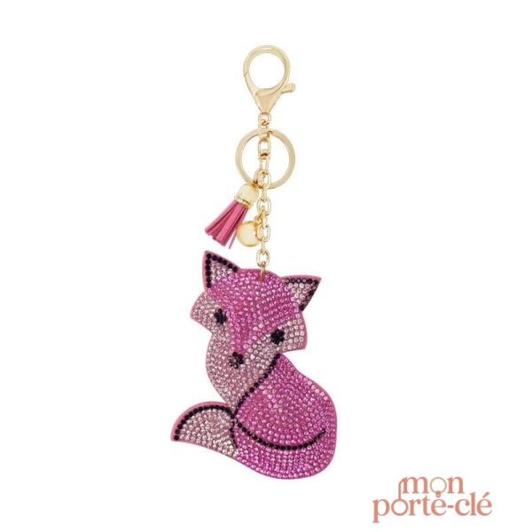 Porte-clé design renard avec embellissements en strass
