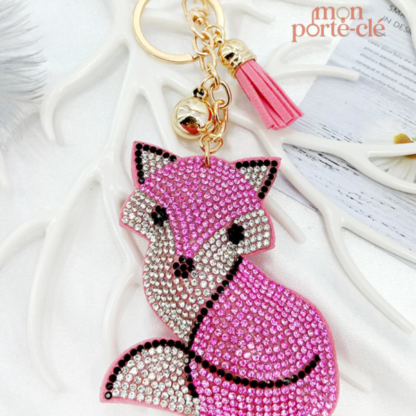 Porte-clé renard mignon avec accents de strass
