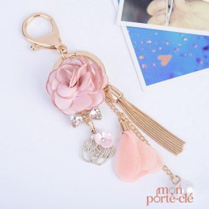 Porte-clé design unique avec motif floral rose