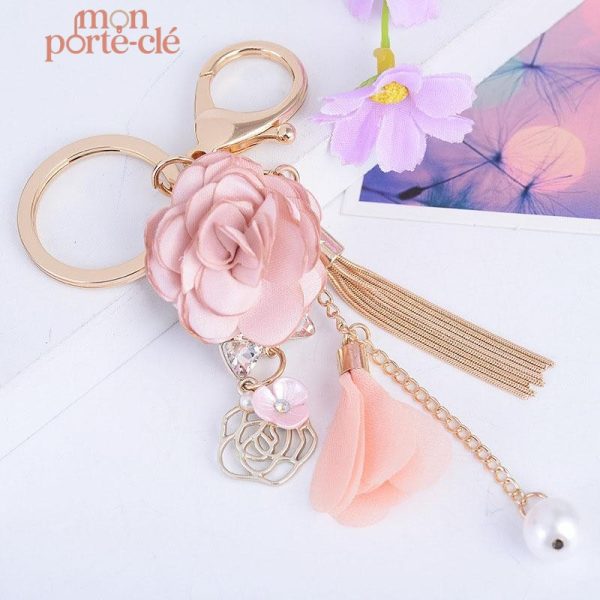 Accessoire original : porte-clé rose fleuri