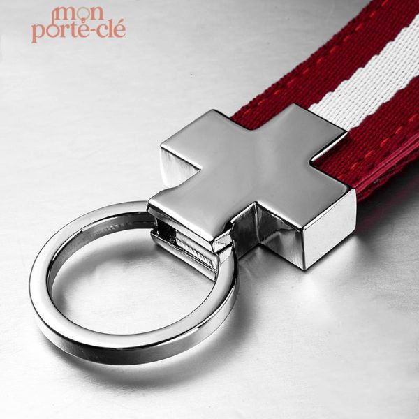 Lanière rouge sur porte-clé en acier pour homme