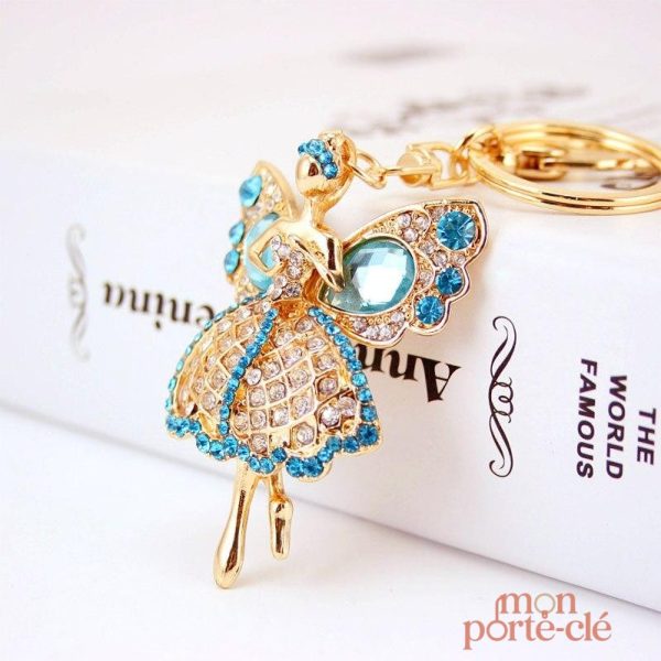 Porte-clé en strass avec motif d'ange élégant