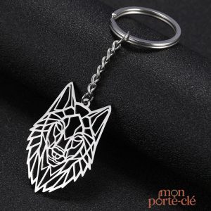 Porte-clé loup en métal design tête de loup