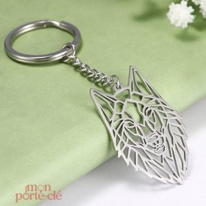 Porte-clé tête de loup en acier inoxydable