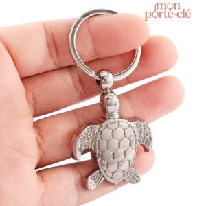 Porte-clé en forme de tortue argentée