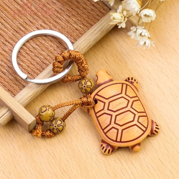 Porte-clé tortue en bois, accessoire original et pratique