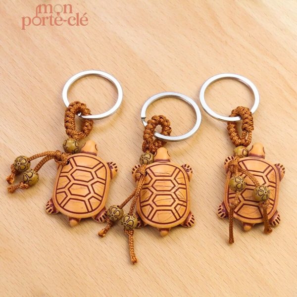 Porte-clé décoratif tortue, style artisanal en bois